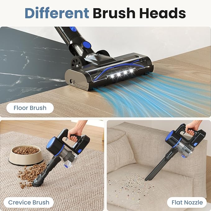 NEWBULIG Cordless Vacuum Cleaner, Lightweight Stick Vacuum for Home with Anti-Tangle and LED Lights, Powerful Rechargeable Wireless Cleaners for Hardwood Floors Carpet Pet Hair