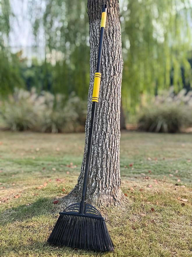 Xifando Four-Section Rod Long-Handled Broom,Heavy-Duty Broom, Angle Broom for Outdoor/Indoor（Black+Orange）