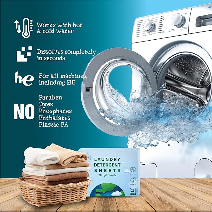 25 Laundry sheets (50 loads), fragrance free product - Laundry Detergent Sheets, Eco-Friendly, Plant-Based, Hypoallergenic, No Plastic Jug Kindly (Fragrance Free)