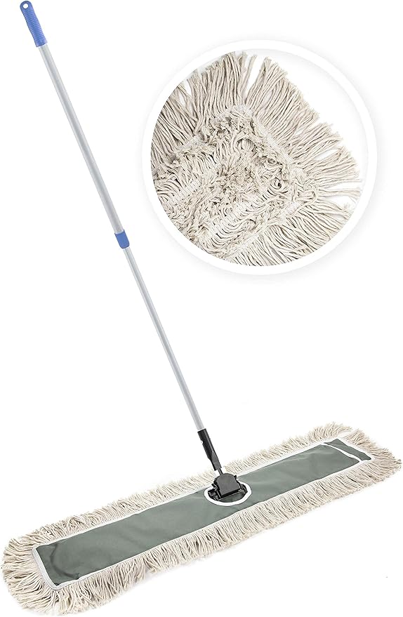 JINCLEAN 36" Industrial Cotton Floor Dust Mop with Adjustable Steel Handle - Commercial Mops for Hardwood, Tiles, Laminate, Vinyl, Garage epoxy, Bamboo Surface Cleaning and Flooring Push Dust Broom