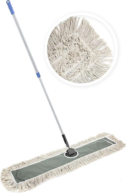 JINCLEAN 36" Industrial Cotton Floor Dust Mop with Adjustable Steel Handle - Commercial Mops for Hardwood, Tiles, Laminate, Vinyl, Garage epoxy, Bamboo Surface Cleaning and Flooring Push Dust Broom