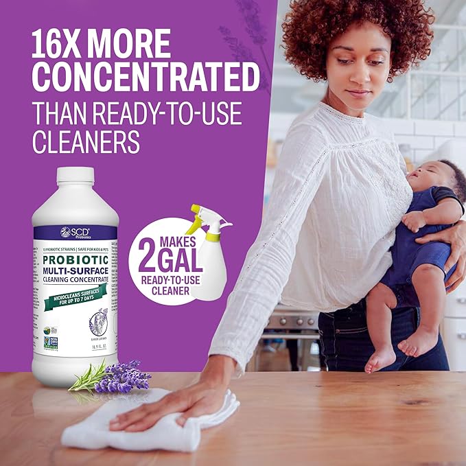 SCD Probiotics Probiotic Multi-Surface Cleaning Concentrate w/Lavender Essential Oil, Microcleans Surfaces for Up to 7 Days, Plant-Based and Multi-Surface 17 Fl Oz (3 Pack)