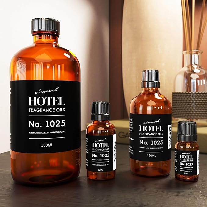 AirScent Hotel Diffuser Oil No. 1025 - Rose Stems Apple Blossom Exotic Woods - Hotel Scent Dupe Premium Fragrance Oil for Ultrasonic and Waterless Diffusers and Crafting - 10 mL, 0.34 fl oz Bottle