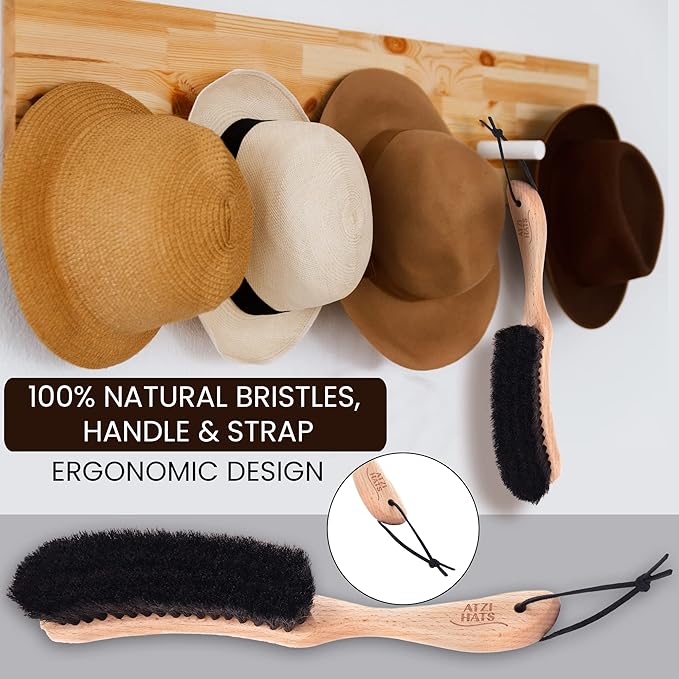 Hat Brush Clothes Brush for Suits Lint Brush Felt Cowboy Hat Cleaner Suit Brush Laundress Lint Roller Wool Cashmere Velvet Furniture Pet Hair Cleaning Kit 100% Horsehair Bristle - 1 Pack