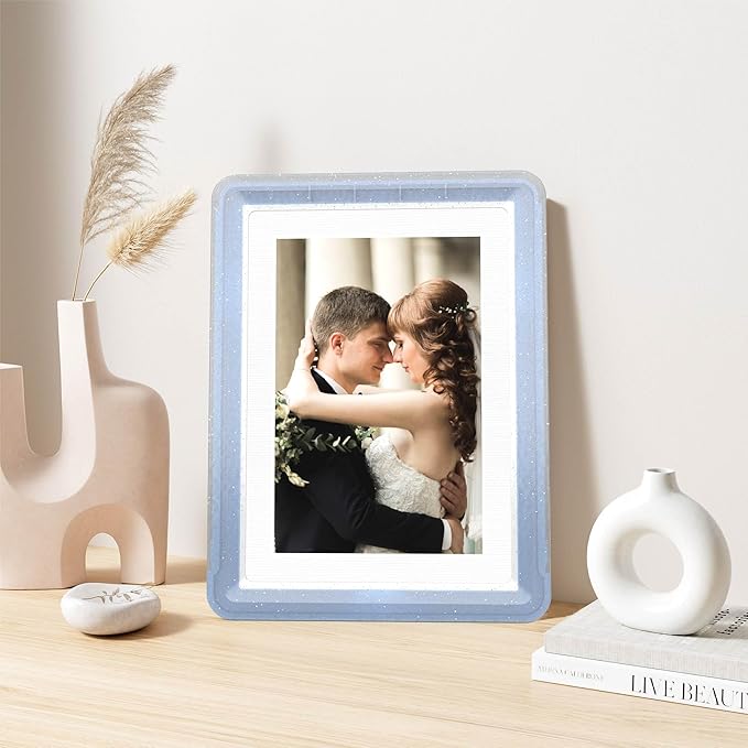 1-Pack 5x7 Picture Frame or 4x6 with Mat – Shatterproof Plastic Photo Frame for Family, Nursery & Playroom, Wall & Tabletop Picture Frames for Home Office, Safe Lightweight Design, in Crystal Blue
