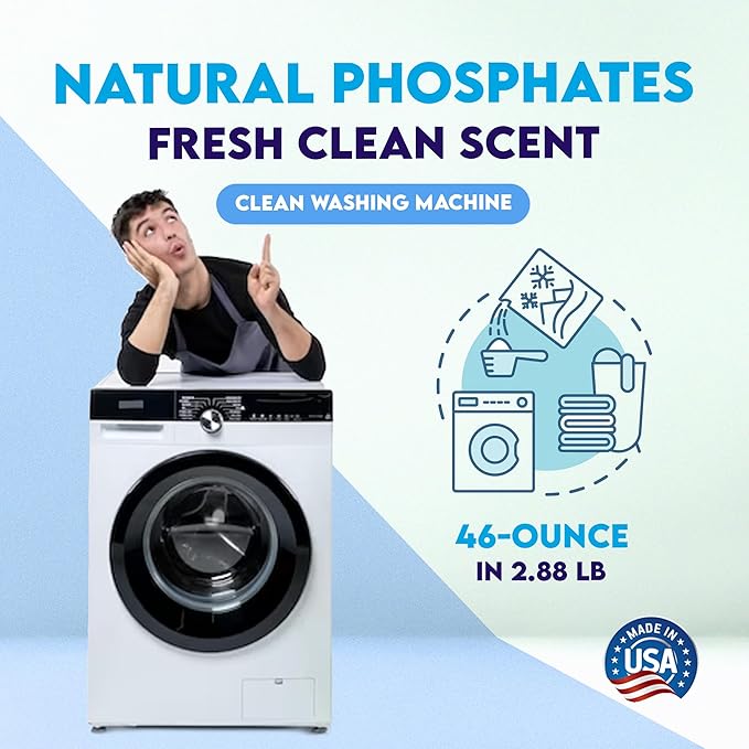 Laundry Detergent Powder with Phosphate - For All Machines, Fresh Clean Scent - Mess-Free - With Scoop - Safe for All Fabrics, Greywater & Septic… (46 Ounce Pack of 1)