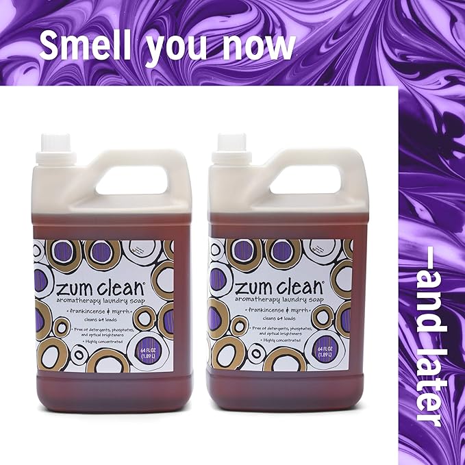 Indigo Wild Zum Clean Laundry Soap - Plant-Based Liquid Laundry Soap - Contains Baking Soda, Essential Oils & Saponified Coconut Oil - Frankincense & Myrrh Scent - 64 fl oz (2 Pack)
