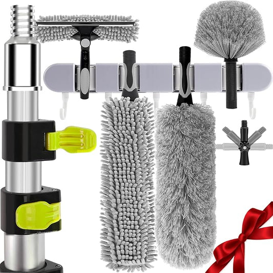 【Upgrade Anti Rotation 】 30FT High Reach Duster Kit,(18FT+6FT) Lightweight Aluminum Alloy Extension Rod,7-Piece Set,210° Steering Head Clean Various Angle,for Cleaning Ceiling,High Wall