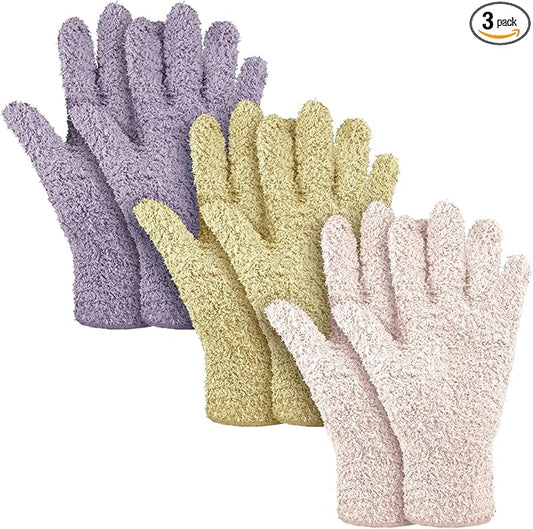 Patelai 3 Pairs Microfiber Plant Dusting Gloves Leaf Cleaning Gloves for Indoor Plants, Blinds, Furniture, House(Large,Pink, Nude, Light Purple)