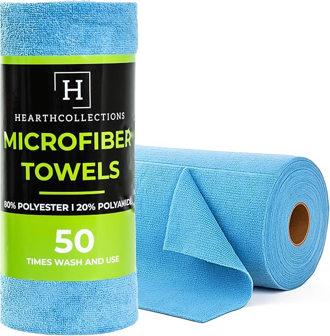 Microfiber Cleaning Cloth Roll, Reusable Tear Away Towels, Ultra Absorbent Dish Rags for Car, Home, Garage (Blue 200 GSM Thickness)