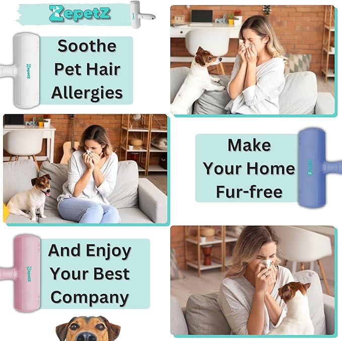 Pet Hair Remover Roller – Reusable Self-Cleaning Fur Removal Tool for Dogs & Cats – Ergonomic & Eco-Friendly Lint Roller for Couch, Carpet, Bed, Car Seat & More (Blue)