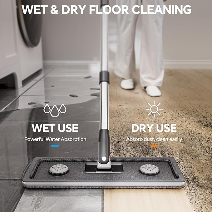 POPMOP Compact Floor Mop and Bucket - Flat Mop and Bucket with Wringer Set Hands Free | Wet Dry Mop for Apartment, Tiny Home, RV, Windows, Wall, Hardwood, Vinyl, Floor with 6 Microfiber Cloths