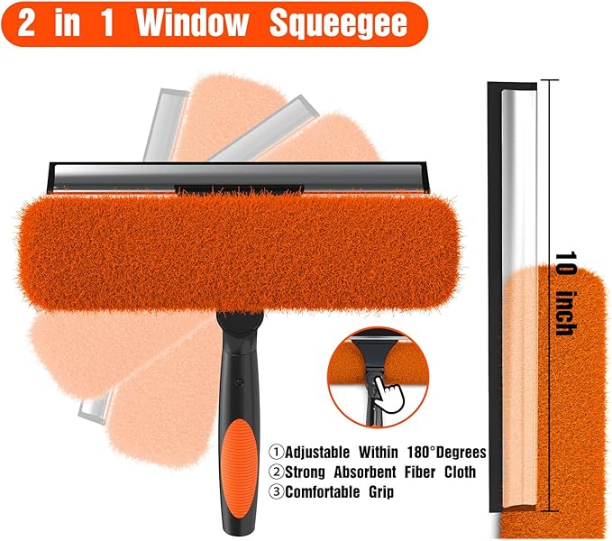 LAANPOLE 30FT Window Squeegee with Extension Pole, 2-in-1 Squeegee for Window Cleaning, Professional Cleaning Kit for Home with 24FT Telescoping Pole for Outdoor Indoor Use