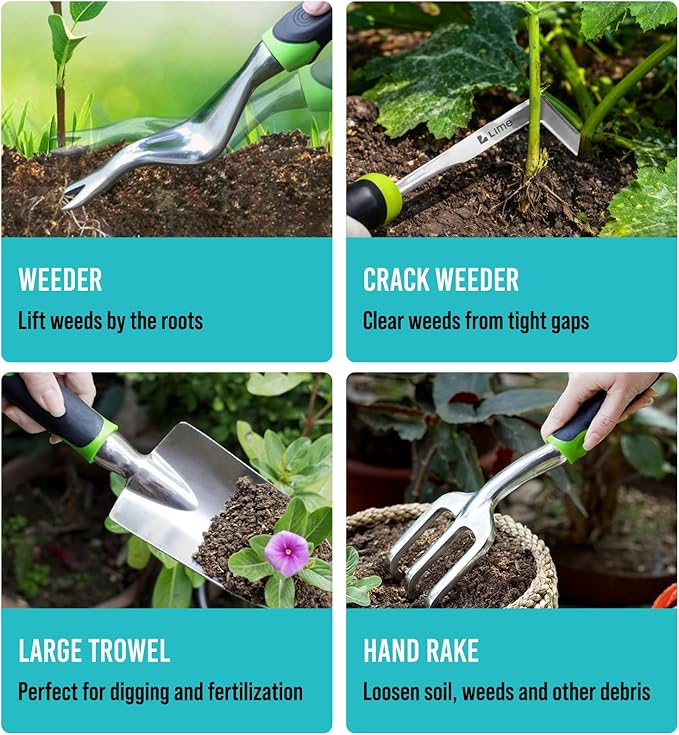 Heavy Duty Gardening Tools with Potting Mat- 24-Piece Gardening Gifts for Women, Men, Mom, Dad - Durable, Ergonomic Garden Tools Set