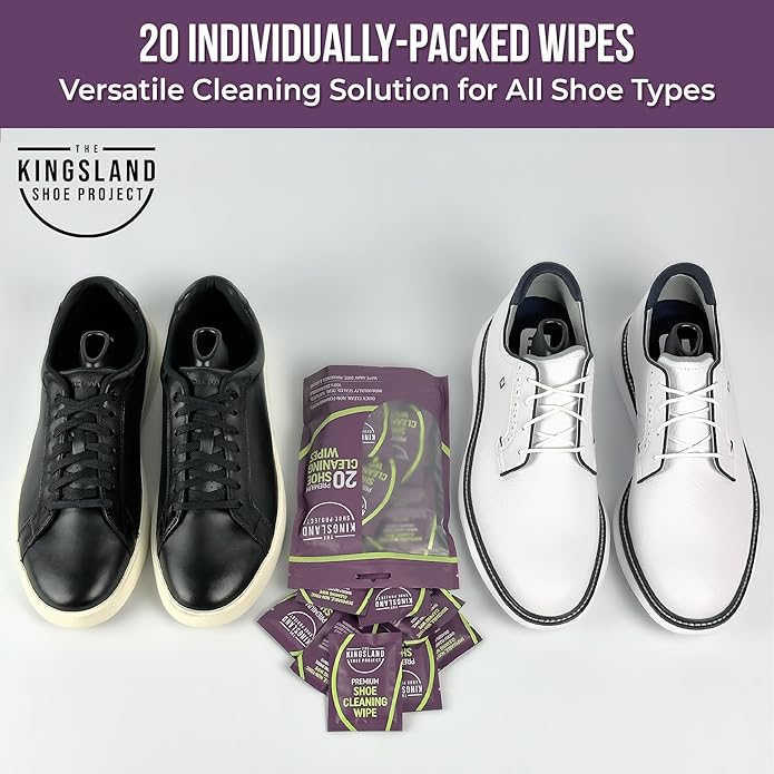 The Kingsland Shoe Project Premium Shoe Cleaning Wipes- Pack of 20 Individually Wrapped Eco-Friendly Shoe Wipes- Removes Dirt & Stains, Ideal For Leather, Rubber & Mesh- Travel Friendly