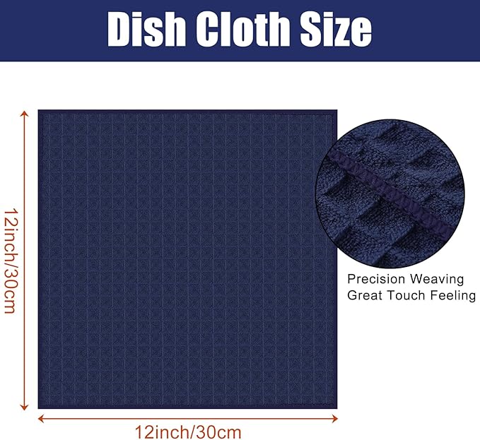 Homaxy Microfiber Waffle Weave Kitchen Dish Cloths, 12 x 12 Inch Ultra Absorbent and Solid Color Dish Towels for Kitchen Fast Drying Dishcloth for Washing Dishes, 12 Pack, Navy Blue