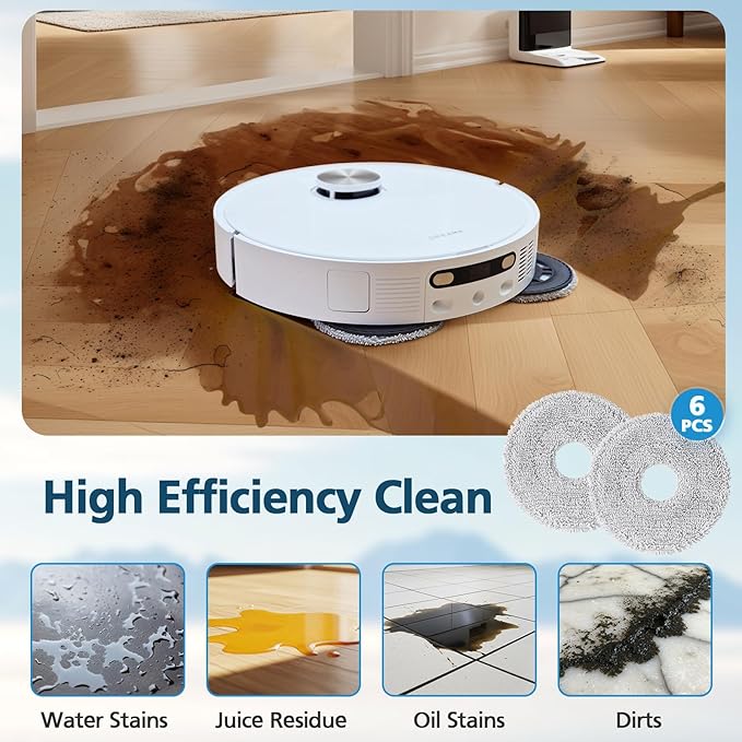 6-Pack Mop Pads for Dreame L40 Ultra/X40 Ultra/X50 Ultra/L50 Ultra/L10S Ultra/ L10s Pro Ultra Heat/L10S Ultra Gen2/L40S Ultra/X30 Ultra/L10 Ultra Robot Vacuum, Washable Microfiber Replacement Pads