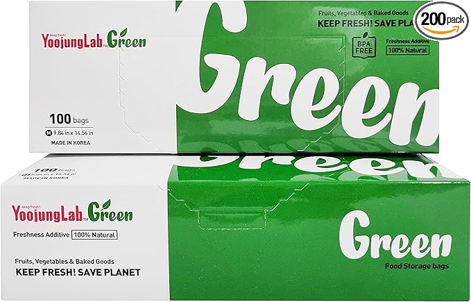 Green, Food Storage Bags, 9.84" 14.56" 200bags, Keep Fresh Produce Bags, Food Saver Storage for Fruits, Vegetables, BPA FREE, HDPE, Green color bag, Plastic Sandwich Bags, Eco-Friendly