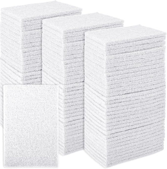 CONLI 100 PCS Scouring Pad Reusable Household White Scrubbing Pads for Cleaning, Multipurpose 6" x 4" Non Scratch Scrubbing Pads for Kitchen Dishes Pan Metal Grills