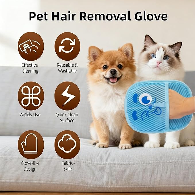 Sibkuy 2025 Thickened Electrostatic Pet Hair Removal Gloves for Dogs & Cats，Reusable & Washable Cat Hair Removal Glove, Pet Hair Remover Tool for Furniture Clothing, Couch, Carpet, Car Seat, Bed
