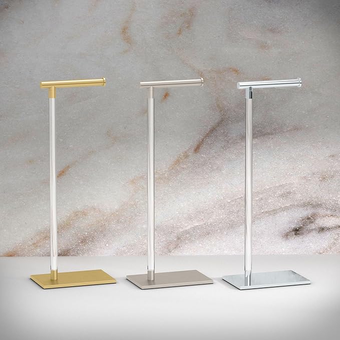 Gatco 1331B Modern Rectangle Base Freestanding Toilet Paper Holder 22.25" Brushed Brass/Acrylic with Weighted Base