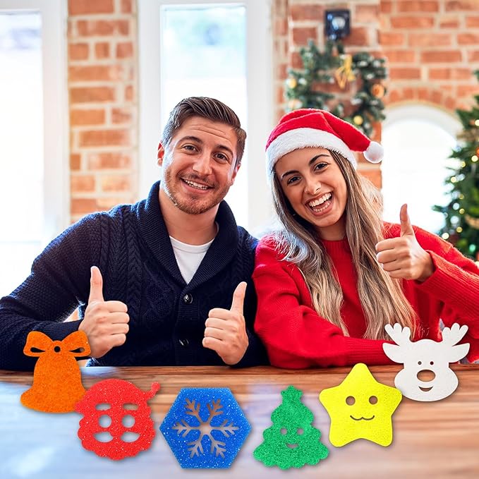 12 Pack Christmas Sponges Christmas Kitchen Decor Christmas Cleaning Sponges Cute Kitchen Scrub Sponges Christmas Tree Non Scratch Temperature Sensitive Scrubbing,Dish Pots and Pans Dishwashing.