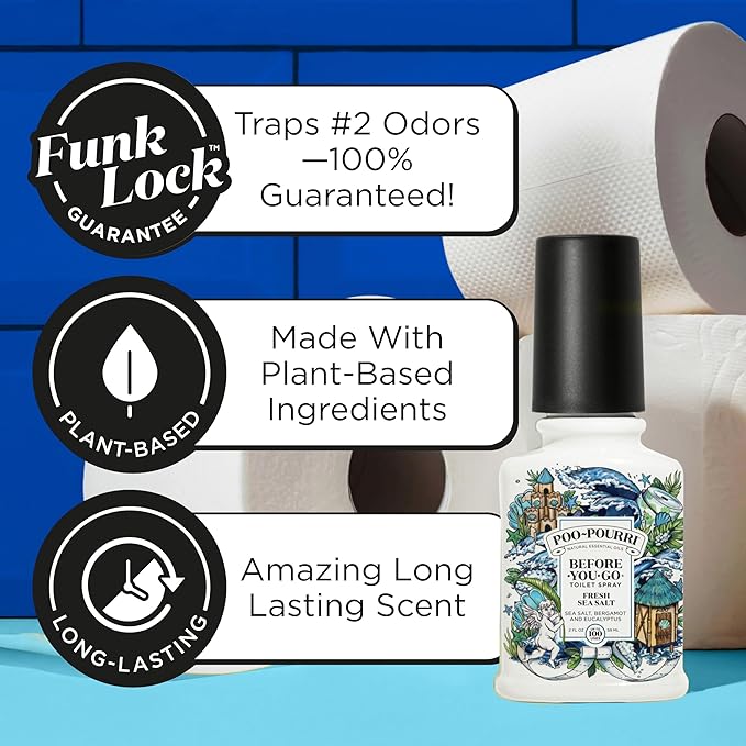 Poo-Pourri Before-You-Go Toilet Spray, Fresh Sea Salt, 4 Fl Oz, Up to 200 Uses, Bathroom Odor Deodorizer, Plant-Based with Essential Oils, for Home or Work, Sea Salt, Bergamot & Eucalyptus Scent