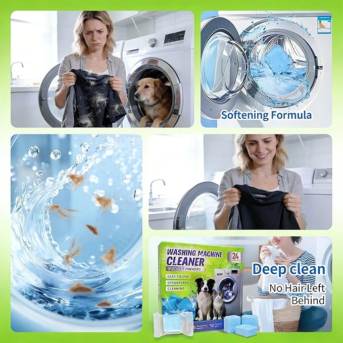 Luvoar Washing Machine Cleaner Tablets - Deep Cleans & Descaler for Front Load and Top Load Washers, HE Compatible, 24 Pack Formulated for Pet Owners