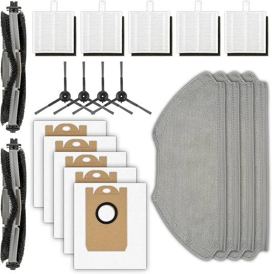 (20 Pack) T20+, T25+, T30+ Replacement Parts Compatible with Airrobo T20+, T25+, T30+ Robot Vacuum Cleaner, 2 Roller Brush, 4 Side Brushes, 5 Dust Bags, 5 HEPA Filters, 4 Mop Pads, Accessories Kit