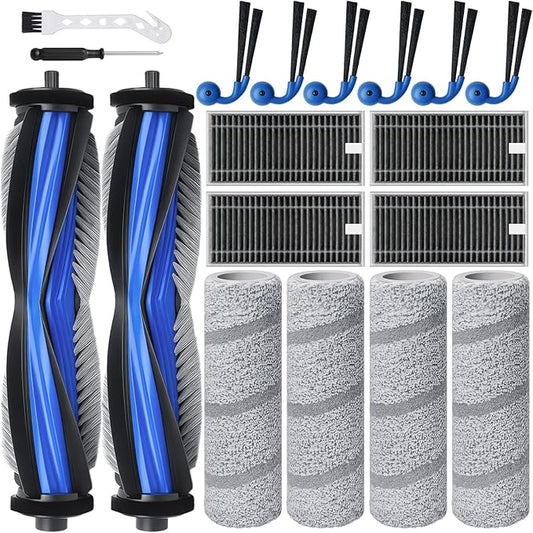 Bluevisk X11 Replacement Parts for Ecovacs Deebot X11 OmniCyclone X11 Pro Omni X11 Pro X11 Vacuum Robotic Parts with 2 Roller Brush,4 Mop,4 HEAP,6 Side Brushes,1 Screwdriver,1 Clean Brush