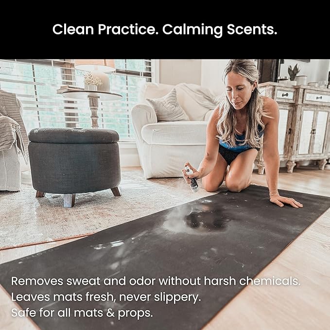 Yoga Clean - Premium Yoga Mat Cleaner Spray, Natural Plant-Based Deodorizer with Essential Oils | Refreshing Aromatherapy Scent | 8 oz Safe for Cork, Rubber & All Fabrics, Made in the USA
