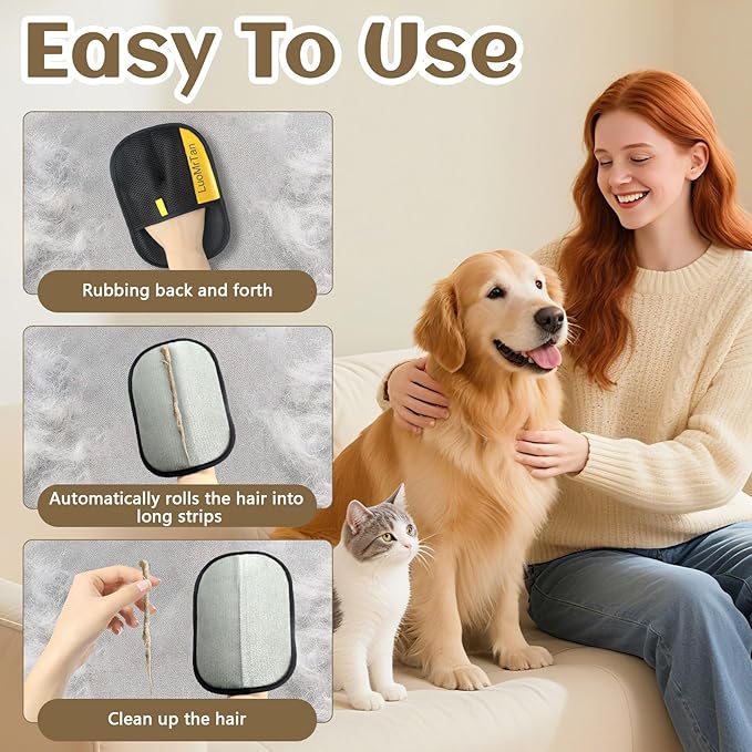 LUOMRTAN 2 Pack Pet Hair Removal Gloves, Reusable Electrostatic Pet Hair Remover, Newly Upgraded Efficient Lint Remover Tool for Dog & Cat Hairfor Couch, Furniture, Car Seat, Carpet, Clothing