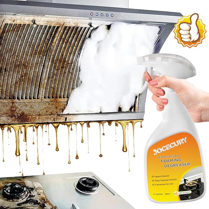 500ML Kitchen Foam Cleaner, Multipurpose Grease Cleaner Spray for Pots, Pans, Surfaces & Appliances with Dual-Spray nozzle,No-rinse Formula