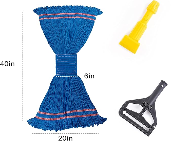 Matthew Cleaning Microfiber String Mop Heavy Duty Commercial Wet Mop Head Replacement,Excellent Absorbency,Premium Launderability,Reusable for Home,Commercial and Industrial Use(Blue,3Pack)
