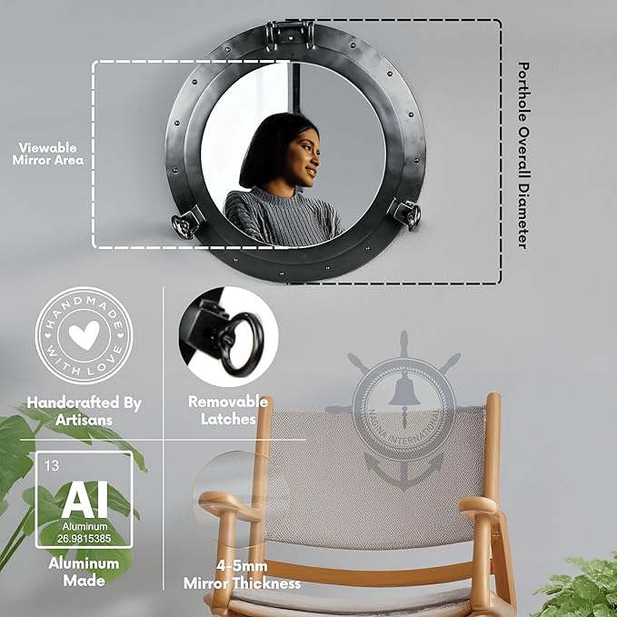 Nagina International Premium Vintage Antique Rustic Polished Aluminium Black Porthole (20 Inches)