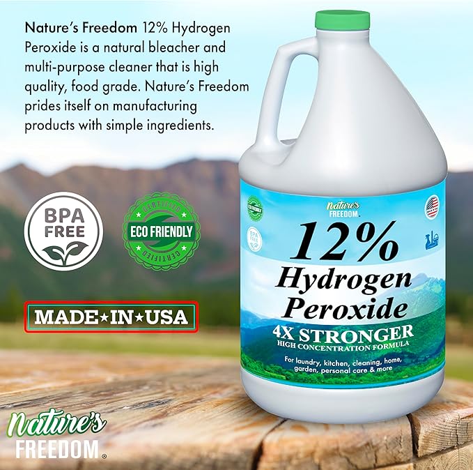 Nature's Freedom 12% Hydrogen Peroxide, Food Grade H2O2 and Purified Water Only, 4 Gallons Solution