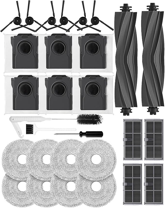 X40 Ultra /L40 Ultra/X40 Master Replacement Part for Dreame，Mova P50 Pro Ultra/Mova P10 Pro Ultra accessories,2 Rubber Main Brush,8 Mop Pads,6 Activated Carbon Dust Bag,4 Carbon Filters-29 PCS