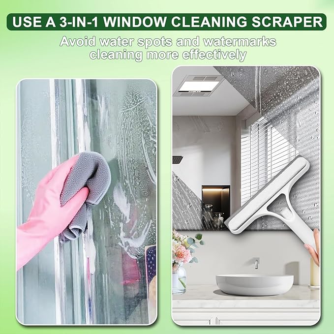 FZHZVVZPY 3 in 1 Window Cleaning Scraper, Window Squeegee with Sprayer, Window Cleaning Scraper for Windows, Walls, Car Windshields, Bathrooms, Kitchens, All-Purpose Window Cleaner Tool (Yellow)