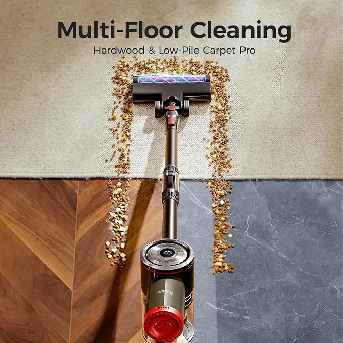 RONEAIR Cordless Vacuum Cleaner,Cleans Under Furniture Without Bending,450W 40Kpa 45Min Vacuum Cleaners for Home,Self-Standing,Powerful Stick Vacuum Cordless for Hard Floors,Carpets,Pet Hair,Car