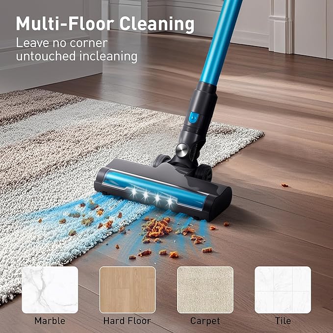 Deepvac 250W 25KPa Suction Cordless Vacuum Cleaner, 6-in-1 Lightweight Stick Vacuum with LED Display, 45 Mins Runtime for Hard Floor, Carpet, Pet Hair, Car Cleaning