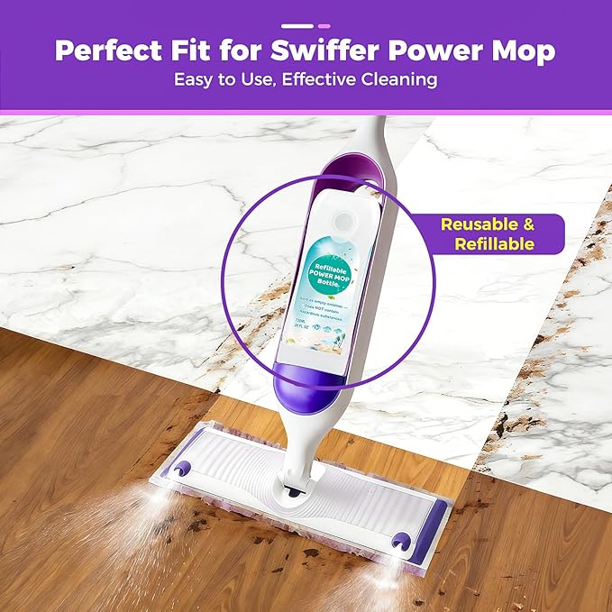 YFUARY Refillable Solution Bottle for Swiffer Power Mop, 720ML/24 FL OZ Leak-Proof Reusable Empty Cleaner Container, Universal Fit for Any Liquid Cleaner, Easy Install