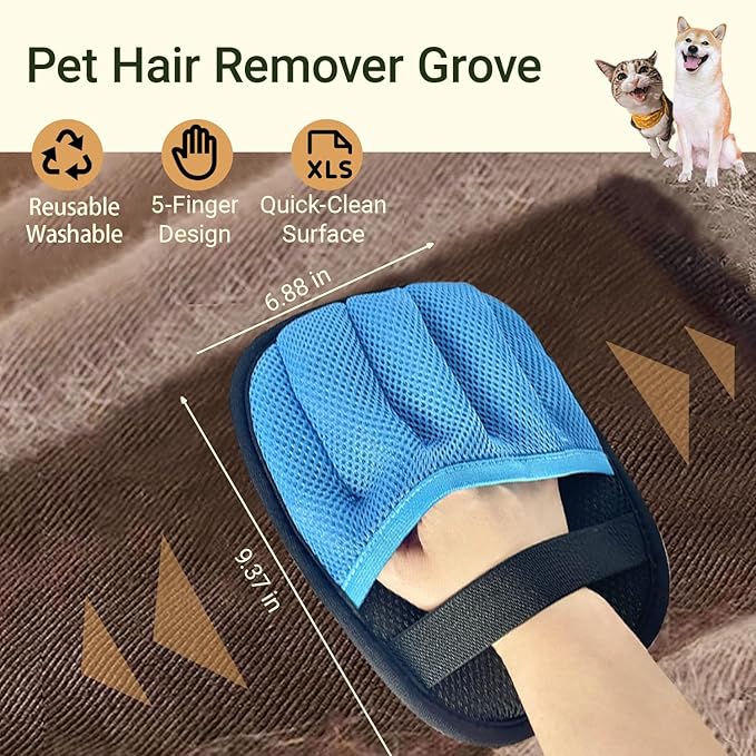 Pet Hair Remover Glove for Furniture - Reusable 5-Finger Dog and Cat Fur Removal Mitt with One-Swipe Peel Technology - Professional Sofa, Carpet & Car Detailer - Effective on Velvet, Bedding & Rugs