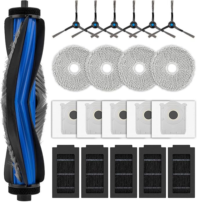 (21 Pack) T50 Pro Replacement Parts for ECOVACS DEEBOT T50 Pro/ T50 Omni/ T50 Pro Omni Robot Vacuum Cleaner, 1 Roller Brush, 6 Side Brushes, 5 Dust Bags, 5 HEPA Filters, 4 Mop Pads