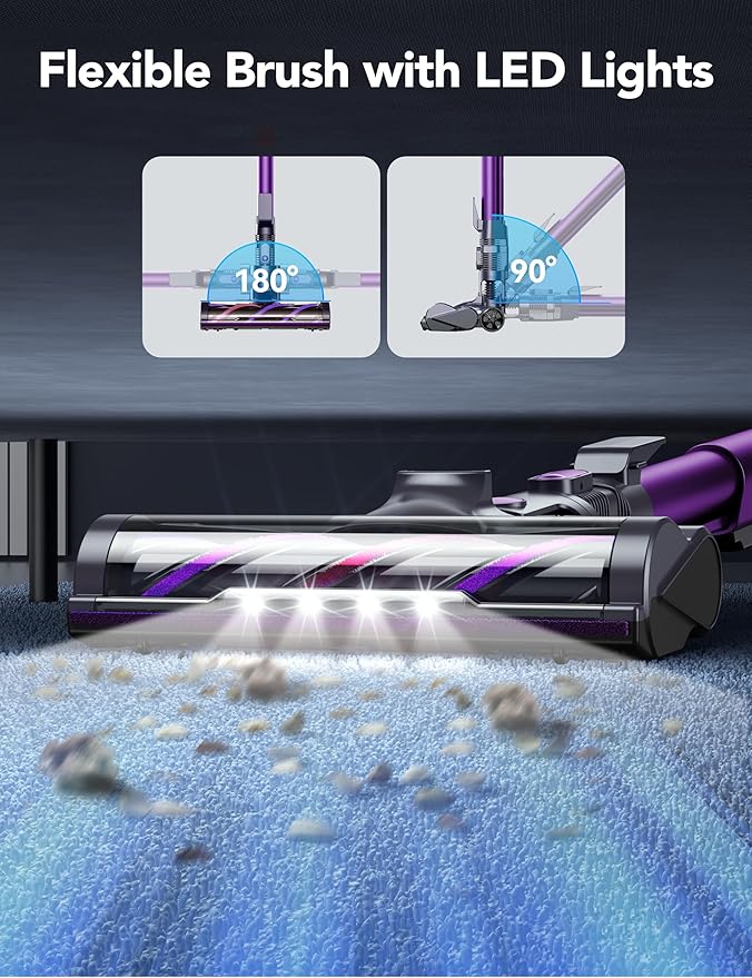 QikCln Cordless Vacuum Cleaner, 23 Kpa Powerful Suction, 1.3 L Large Capacity, 2 Modes & 30Mins Runtime, Rechargeable Stick Vacuum for Pet Hair Hardwood Carpet - Purple