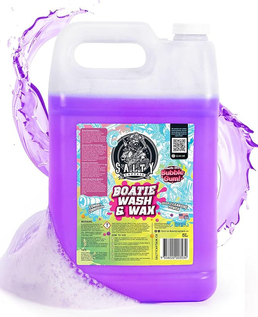 Salty Captain Boatie Wash N Wax - (Bubble Gum Scent) Foaming Car & Boat Wash and Wax Concentrate, Cleans Away Salt, Marine Residue, Dirt | pH Balanced