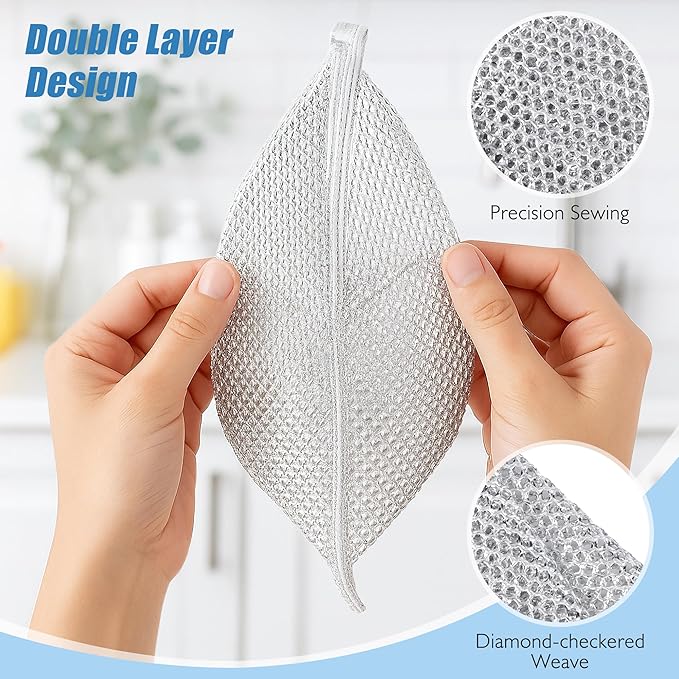 100pcs Non Scratch Wire Dishcloth, Multipurpose Wire Dishwashing Rags for Wet and Dry, Reusable Stainless Steel Cleaning Cloth, Kitchen Metal Dish Cloths for Washing Dishes Sinks, Dishes, Stove Top