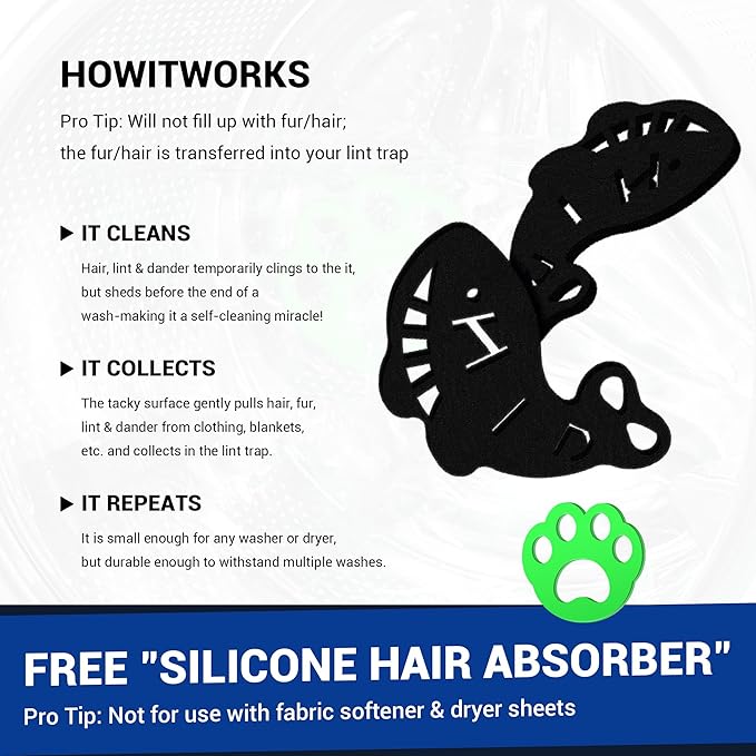 Pet Hair Remover for Laundry, 8 Pack Reusable Laundry Hair Catcher Dryer Balls for Pet Hair Dryer Sheets Pet Hair Remover for Washing Machine and Clothes, Pet Dog Hair Lint Catcher (Black)