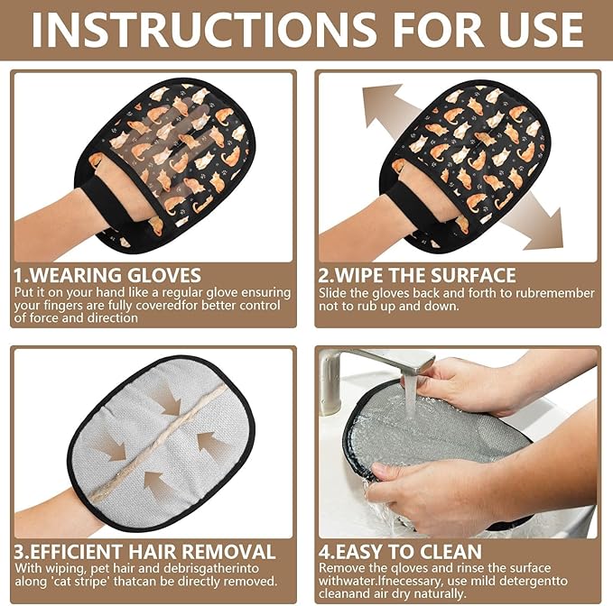 I·D Good Figure Pet Grooming Gloves Reusable Dog & Cat Hair Remover for Furniture, Car Interiors Multi-Surface Deshedding Tool for Carpets, Bedding & Home Cleaning