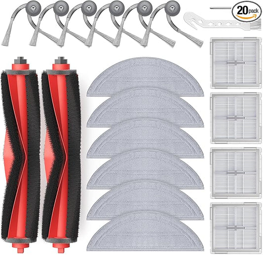 20Pcs Q10 S5+ Accessories for Roborock Q10 S5 / Q10 S5+ Robot Vacuum, Replacement Parts with 2 Main Brush, 6 Mop Pads, 4 HEPA Filters, 6 Side Brushes, 2 Tools