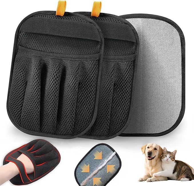 LUOMRTAN 2 Pack Upgraded Pet Hair Removal Gloves, The Five-Finger Design Provides a More Convenient and Stable Grip .Reusable for Dog & Cat Hair for Couch, Furniture, Car Seat, Carpet, Clothing